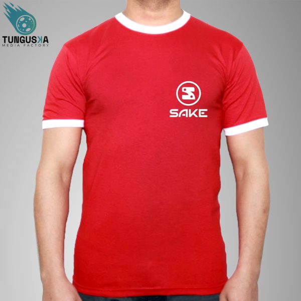 Camiseta roja logo Sake para hombre (frontal y trasera)