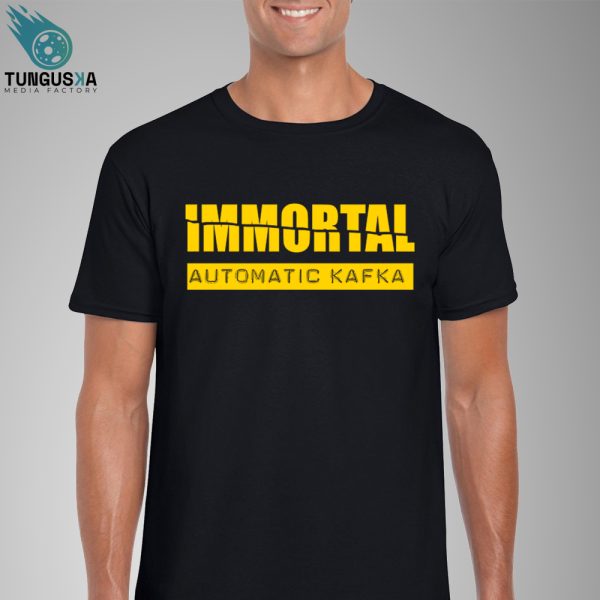 Camiseta negra Immortal Automatic Kafka para hombre (frontal y trasera)